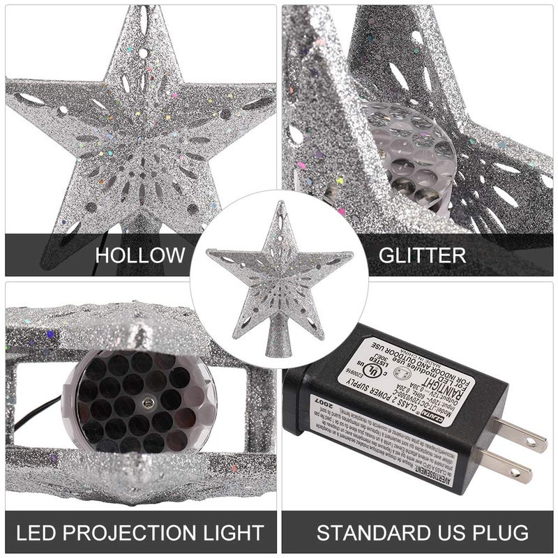 BLOOMWIN Christmas Tree Topper Lighted with Snowflake Projector, LED Rotating Hollow Snowflake, 3D Glitter Lighted Silver Snow Tree Topper for Xmas Tree Festival Decorations Lights - Image 4